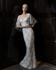 model in bridal gown at Tiffany's store