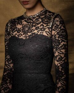 model in black lace dress